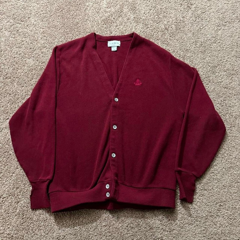 Vintage 90's Burgundy Izod Made In USA cardigan Sweater